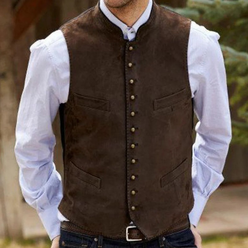 Formal Vest Waistcoat - Men Vest Coffee Suede Velvet Single