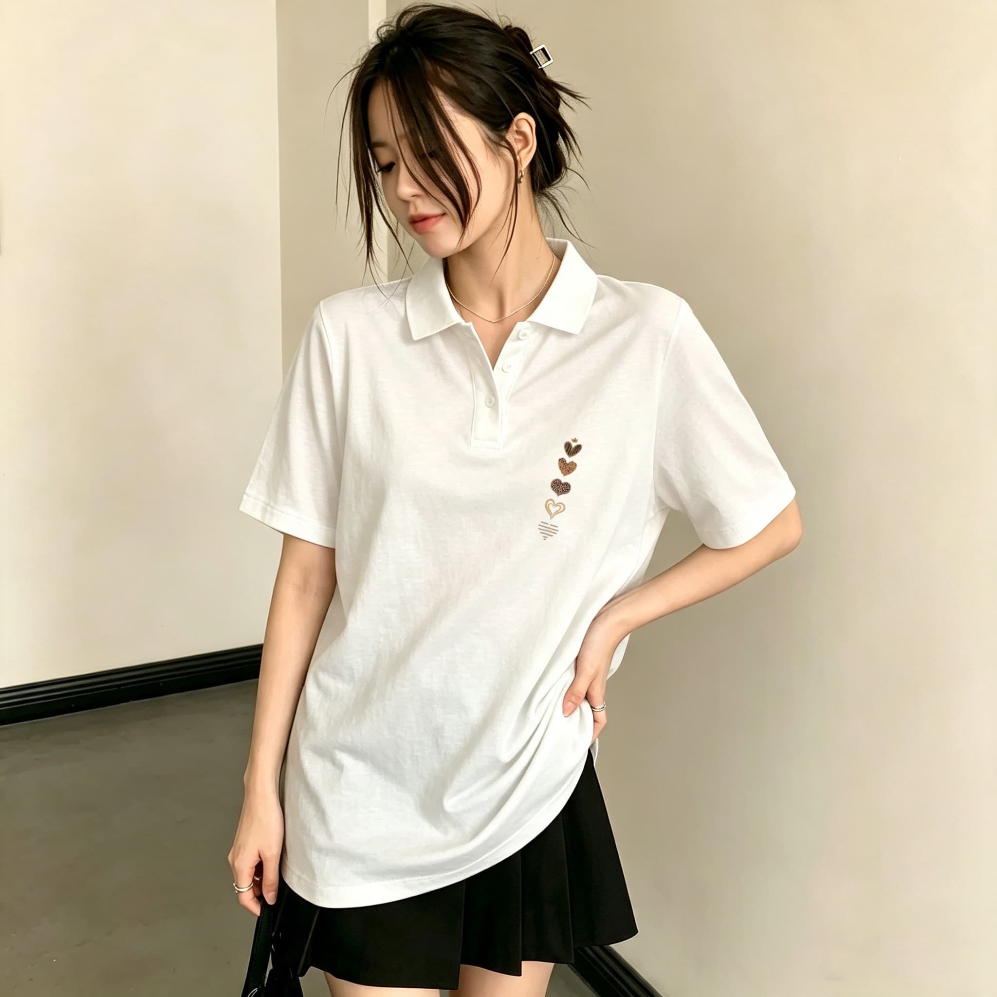 Men'S Polo Formal Wear - Women's Black Lapel Collar Polo Shirt
