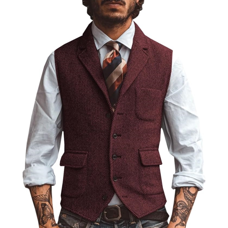 New V Neck Lapel Men's Suits V - огляд і ціна Formal Vest Waistcoat