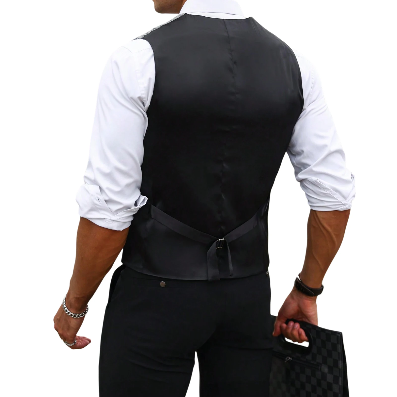 Men Grey Plaid Suit Vest Slim  - огляд і ціна Formal Vest Waistcoat