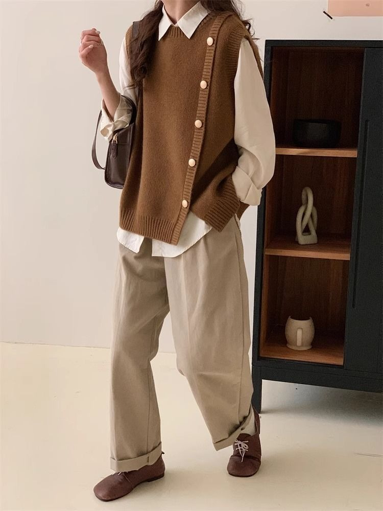Round O Neck Knit Vests For Wo - огляд і ціна Formal Vest Waistcoat
